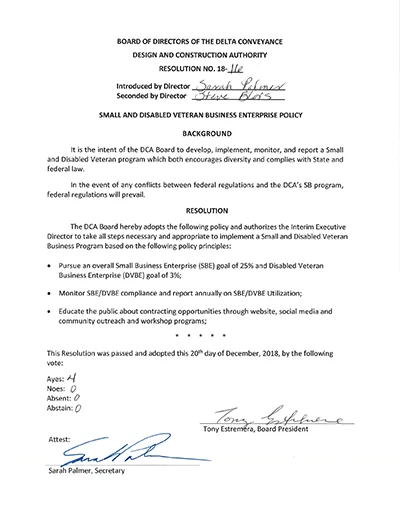 document thumbnail of the DCA SBE / DVBE Policy
