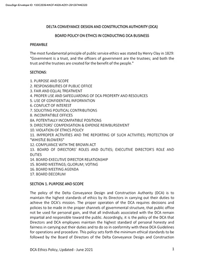 document thumbnail of the DCA Ethics Policy