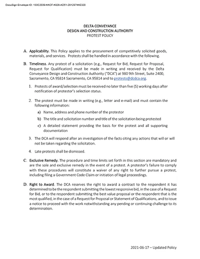 document thumbnail of the DCA Protest Policy