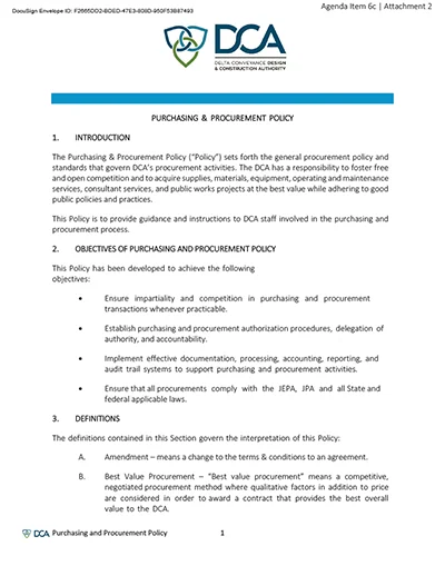 document thumbnail of the DCA Purchasing and Procurement Policy