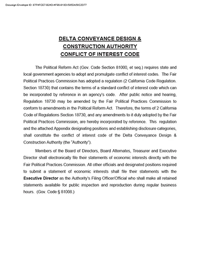 document thumbnail of the DCA Conflict of Interest Policy