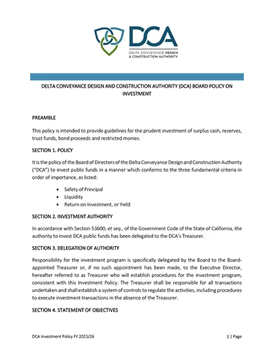 document thumbnail of the DCA Investment Policy