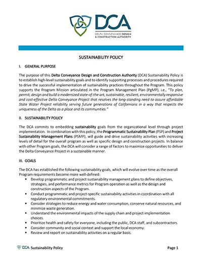 document thumbnail of the DCA Sustainability Policy