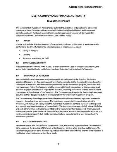 document thumbnail of the DCFA Investment Policy