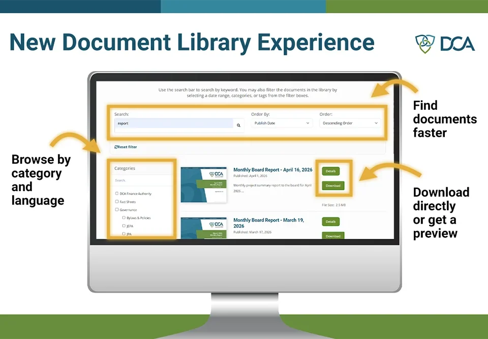 screenshot outlining the features of the new document library
